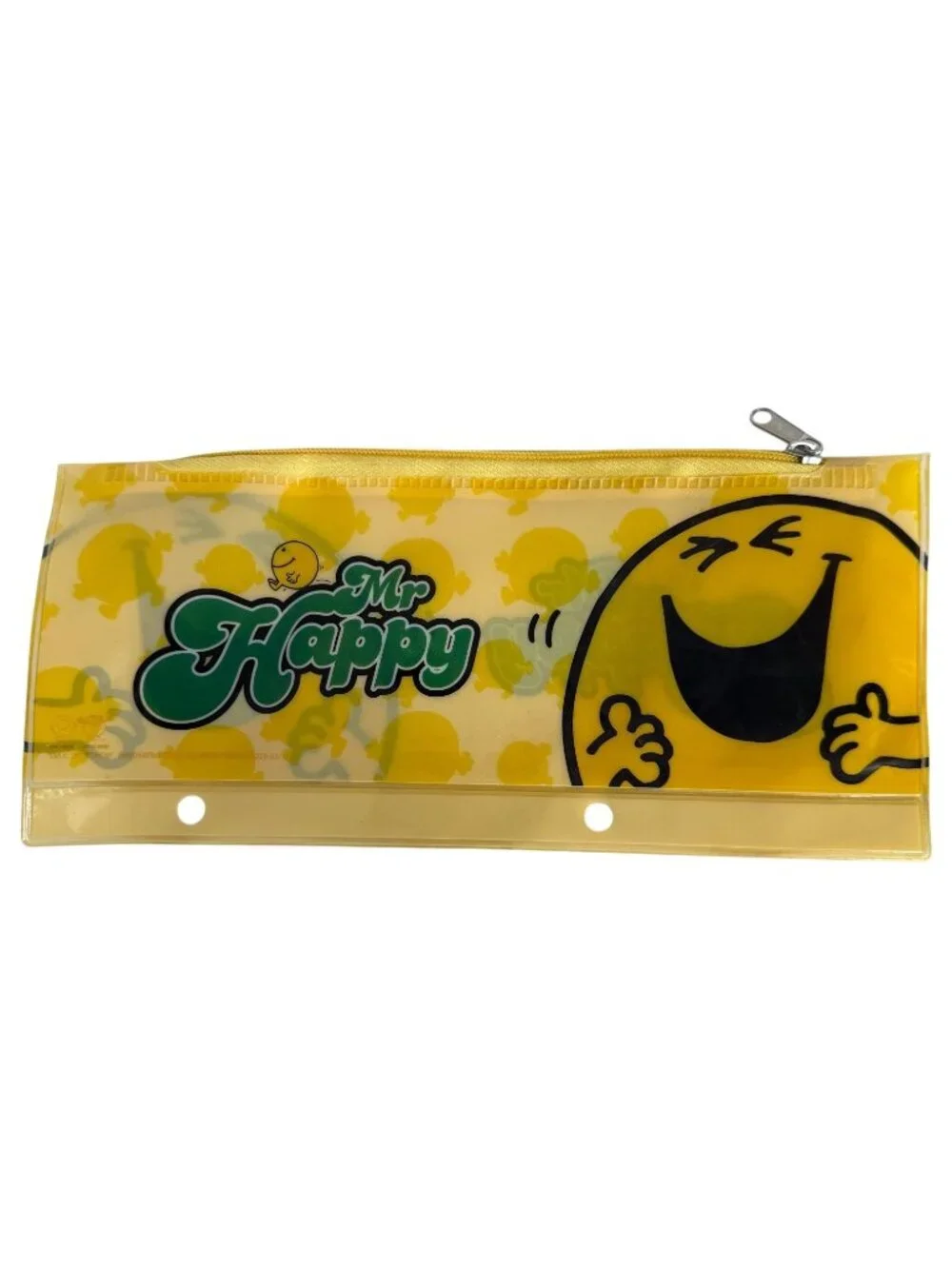 2012 Mr. Happy Zip Pencil Case Binder Ring Holes Yellow Green Mr Men Little Miss